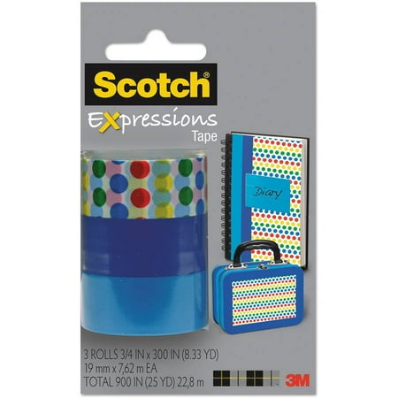 Scotch Expressions Magic Tape, 3/4" x 300", Assorted Dots, 3 Pack