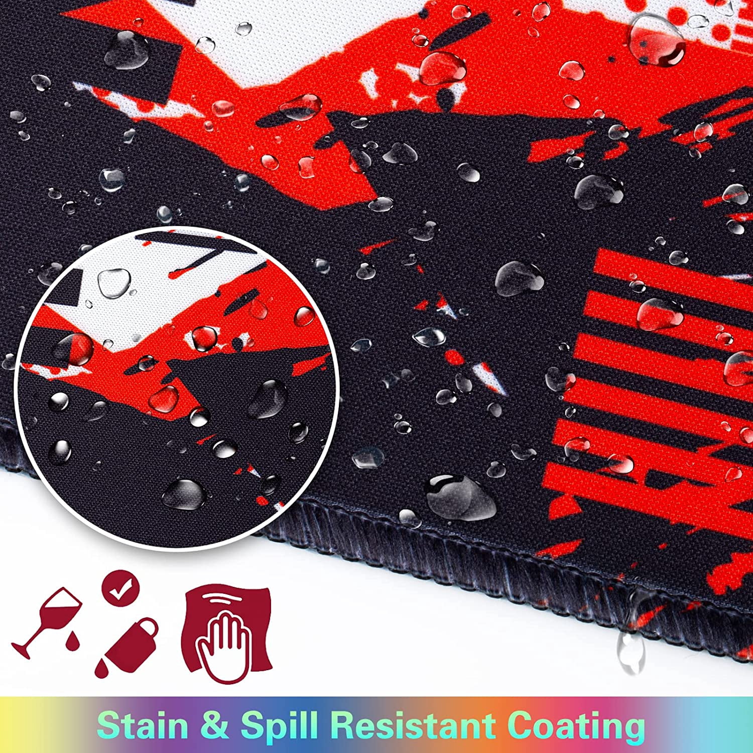 Gaming Mouse Pad, Extended Mouse Pad 31.5x15.7inch XXL Large Big Computer Keyboard Mouse Mat Desk Pad with Non-Slip Base and Stitched Edge for Home Office Gaming Work (Black Red Geometric)