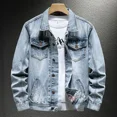 thumbnail image 2 of Abrigo vaquero para hombre, azul, con botones de Corea, entrega rápida, holgado, talla L, chaqueta vaquera informal para hombre, ropa retro japonesa de alta calidad, talla S, 2 of 4