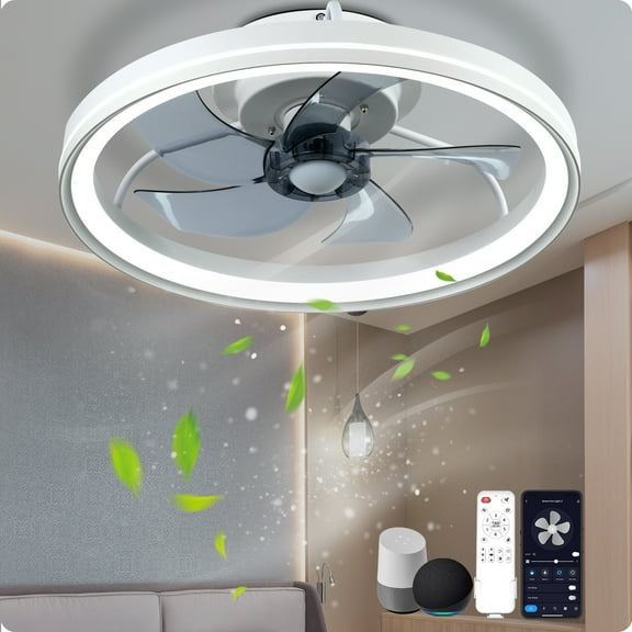 BAYSQUIRREL Smart Ceiling Fan with Light, 18.9" Low Profile, 6-Speed & Dimmable LED, Alexa/Google Assistant & App Voice Control, Reversible Airflow, Programmable Timer​