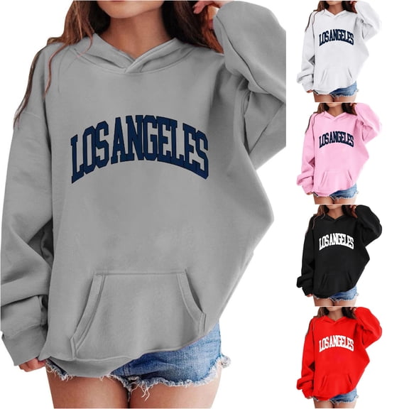 Krdevn Kids Los Angeles Letter Graphic Pullover Hoodie Kangaroo Pocket Soft Casual Sweatshirt,9-10 Years
