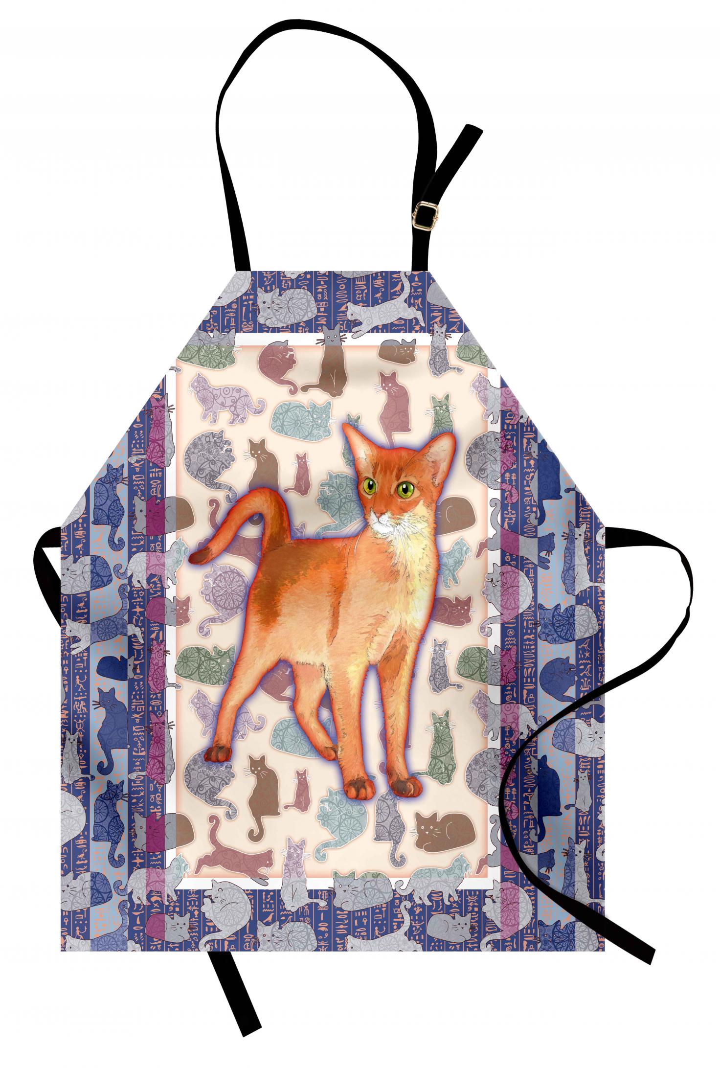 Animal Apron Cats Themed Artistic Collection Framework Floral Ornaments