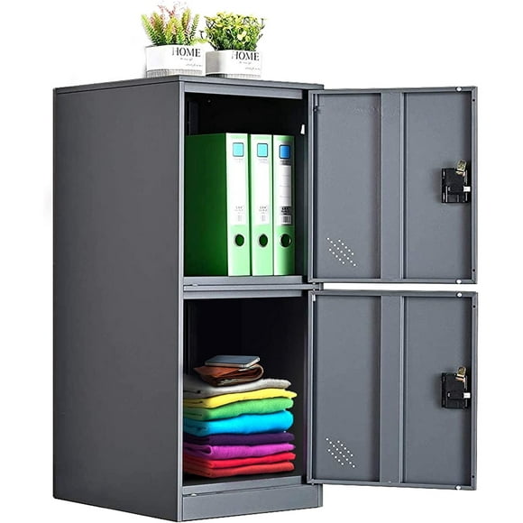 MECOLOR Vertical Single Tier Small Locker with Padlock latche 2 or 3 Compartment Storage for Employee,Home,Office,School,Kids (Dark Grey, P2V)…