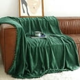 thumbnail image 2 of Flannel Fleece Blanket Tassel Blanket Green Throw Blanket for Couch or Knee - Super Soft Microfiber Fuzzy Flannel Nap Blanket for Adults or Pet (Lightweight,Non Shedding) 50x60 Inches, Green, 2 of 7