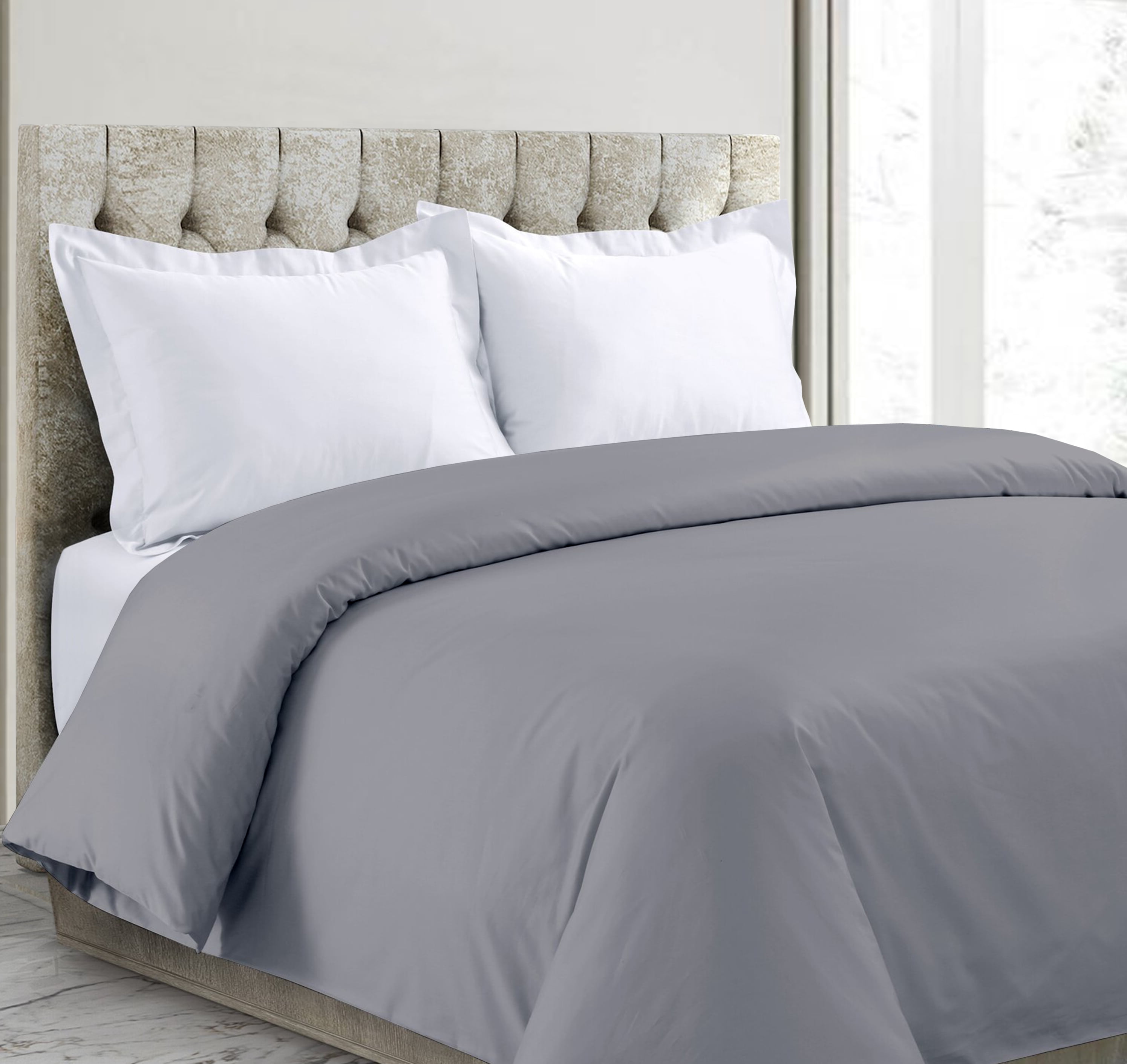 A1HC Organic Cotton Duvet Cover 300 Thread Count GOTS Certified, Soft & Silky Sateen Weave, King 92"x108" - Dark Gray