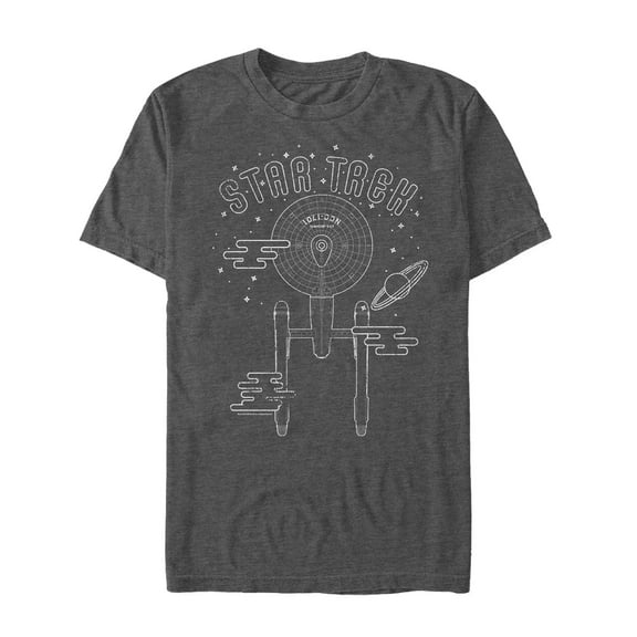 Men's Star Trek USS Enterprise Line Art Graphic Tee Charcoal Heather Small