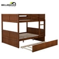 thumbnail image 3 of BELLEMAVE Full Over Full Bunk Bed, Wood Bunk Bed Frame with Twin Trundle, Fence Shaped Guardrails, Ladder, Headboard, Convertible into 2 Bed, Full Bunk Bed for Adult, Teens (Walnut), 3 of 13