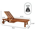 thumbnail image 3 of Seabrook 69 x 24 Inch Outdoor Acacia Wood Lounger with Cushion, 5-Position Back, Slide Table & Wheels, Light Brown, 3 of 9