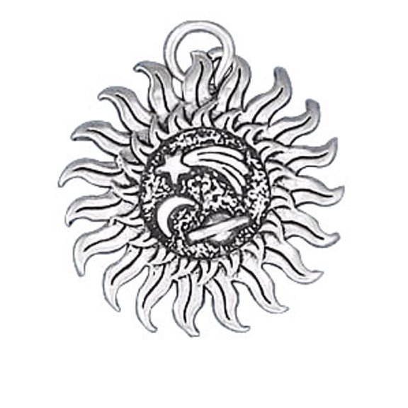 Sterling Silver 7" 4.5mm Charm Bracelet With Attached Celestial Sun Rays Shoot Star Moon Saturn Charm