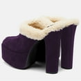 thumbnail image 2 of FSJ Women Comfort Platform Mules with Shearling Trim Suede Closed Round Toe Chunky High Heel Slip On Fashion Clogs Size 8 Purple, 2 of 4