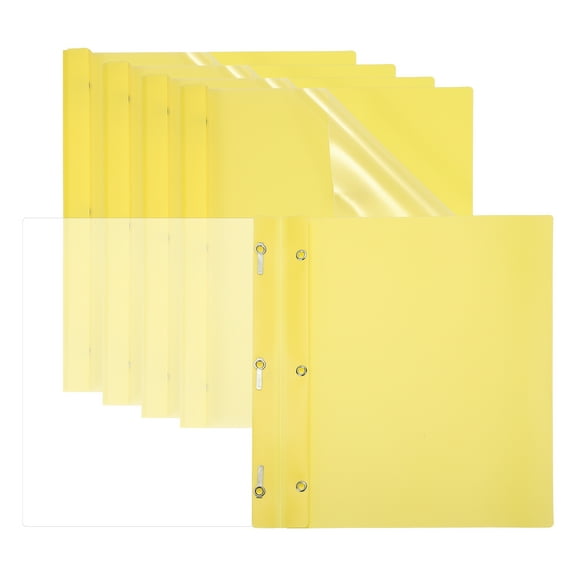 Plastic Report Covers with Prong, 5 Pcs 80 Sheet Capacity Clear Front Presentation Binders, Yellow