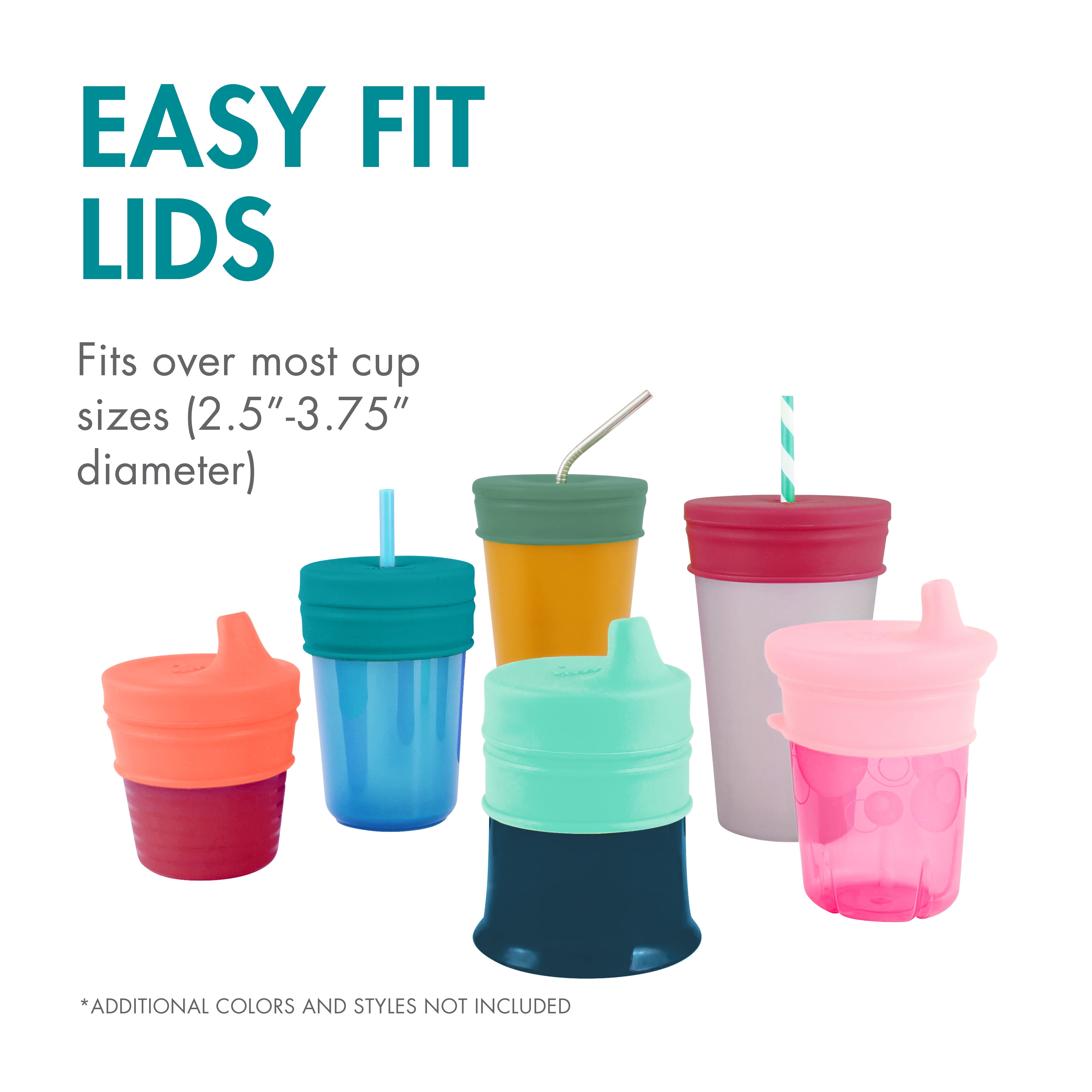 Boon Snug Straw Lids, Assorted Colors (Pack of 3), Green, 12 Months and up, Infant and Toddler