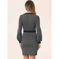 thumbnail image 3 of DARING DIVA V Neck Long Sleeves Elegant Sheath Houndstooth Dress XL Dark Grey, 3 of 6