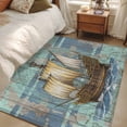 thumbnail image 4 of Rectangle Area Rugs 2.7 x 5 Ft, Vintage Sailboat Non-Slip Residential Carpet, Blue Ocean Seaports Anchors Farmhouse Wood Indoor Crawling Mats Runner Rugs for Living Room/Dining Room/Bedroom, 4 of 8