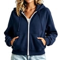thumbnail image 2 of Women Sweatshirts Ndbuld Women's Fashion Solid Color Long Sleeve Hooded Pocket Zipper Drawstring Pocket Tops Sweatshirts Blue,M, 2 of 6
