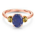 thumbnail image 3 of Gem Stone King 18K Rose Gold Plated Silver Blue Lapis and Yellow Citrine Engagement Ring for Women | 2.51 Cttw | Oval 9X7MM | Gemstone Birthstone | Size 6, 3 of 6