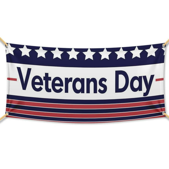 VictoryStore Veterans Day Banner Stripes Waterproof Vinyl Banner (3 feet x 5 feet)