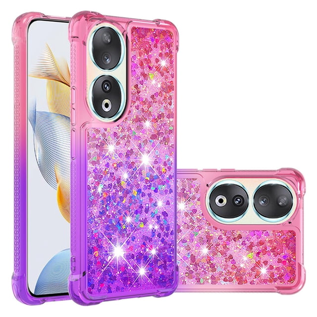Funda para Honor 90 5G Transparente con Brillos Carcasa Protectora Antigolpes con Glitter Brillante
