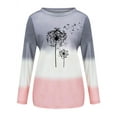 thumbnail image 2 of TWZH Women Dandelion Print Colorblock Splicing Long Sleeves Pullover T-shirt Tops, 2 of 3