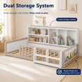 thumbnail image 4 of Miniyam Twin Size Floor Bed, Kids Wood Bed Frame with Guardrails, Side Bookshelf, Nude and White, 4 of 7