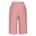 thumbnail image 6 of Endives Womens Linen Shorts Casual Wide Leg Short Knee Length High Waisted Cotton Long Shorts With Pockets Beach Outfits Summer Pink, 6 of 7