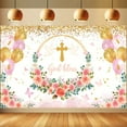 thumbnail image 4 of First Holy Communion Backdrop Pink Floral Golden Balloon God Bless Photography Background Gold Cross White Dove Baptism Party Decorations Banner Supplies Photo Booth Props, 4 of 4