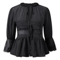 thumbnail image 4 of Elegant Lace Shirt Collar Blouse With Smocked Waist and Chiffon Sleeves Sun Loose Fit Casual Top for Women Oversized T-shirts Short Sleeve Crewneck Casual Tops, 4 of 6