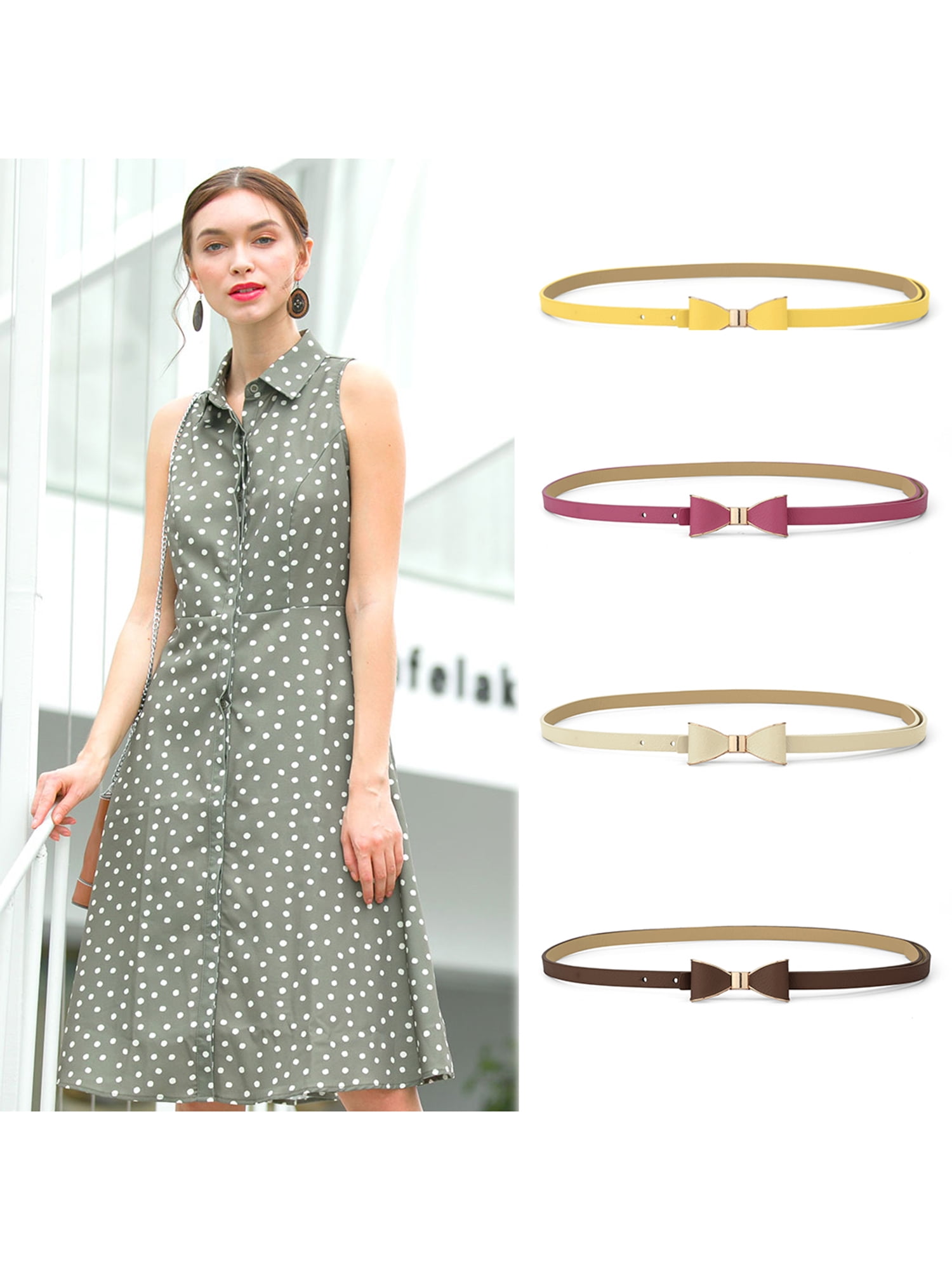 Unique Bargains Women's Metal Edge Bow-knot No Buckle Thin Waist Belt