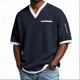 thumbnail image 1 of Ceisia Men's Casual Fashion Waffle Knit Short Sleeve Shirt - V-neck Color Block Top with Sleeve Zipper Pocket Navy L Gifts, 1 of 6