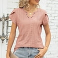 thumbnail image 3 of QLEICOM Summer Tops Casual Country V Neck Tee Shirts Petal Sleeve Fashion Loose Blouse Pink XL, US Size 10, 3 of 6