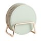 thumbnail image 1 of Zhuge Juego de 6 posavasos con soporte de metal, posavasos de cuero para bebidas con base de corcho, posavasos verdes, regalo de inauguración de la casa para la nueva decoración del hogar, 1 of 3