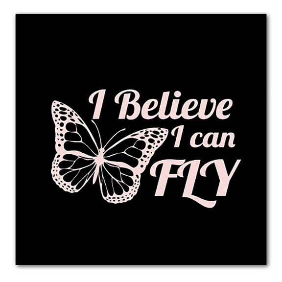 DistinctInk Custom Bumper Sticker - 8" x 8" Decorative Decal - Black Background - Butterfly - I Believe I Can Fly