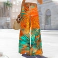 thumbnail image 2 of DeHolifer Women Linen Pants Elastic Waisted Drawstring Floral Printed Wide Leg Casual Loose Pockets Pants Orange 2XL, 2 of 8