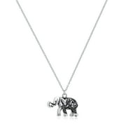 32" adjustable Imitation Rhodium plated chain long dainty necklace with a silver ox elephant pendant.