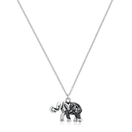 32" adjustable Imitation Rhodium plated chain long dainty necklace with a silver ox elephant pendant.