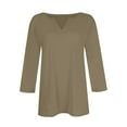thumbnail image 5 of Basic T Shirts for Women Women's V+ Round-neck 3/4 Sleeve Solid Color Top, 5 of 6