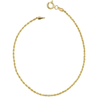 KoolJewelry 10k Yellow Gold Rope Chain Bracelet for Men and Women (1.5 mm, 7.5 inch)