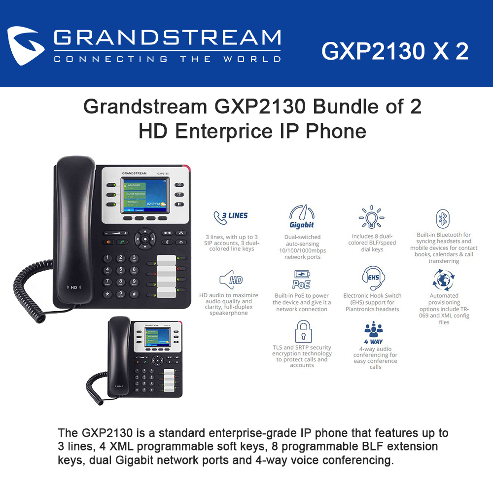 Grandstream GXP2130 Bundle of 6 HD Enterprise IP phone 3 lines Color LCD PoE