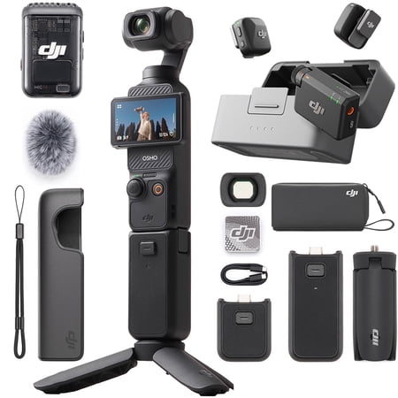 DJI Osmo Pocket 3 Creator Combo 4K 120fps Handheld 3-Axis Gimbal Bundle with DJI Mic Mini (2 TX + 1 RX + Charging Case), Ultralight, High-Quality Audio, 48h Use