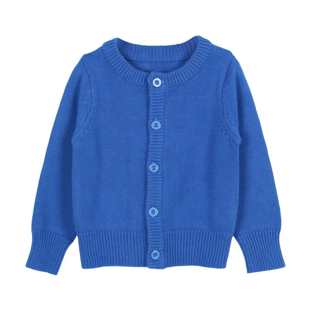 FYDUU Baby Girls Cardigan Sweater School Uniforms Button Long Sleeve Knit Tops Solid Color Kids Crew Neck Cardigans Sweater Fall Clothes Comfy Versatile