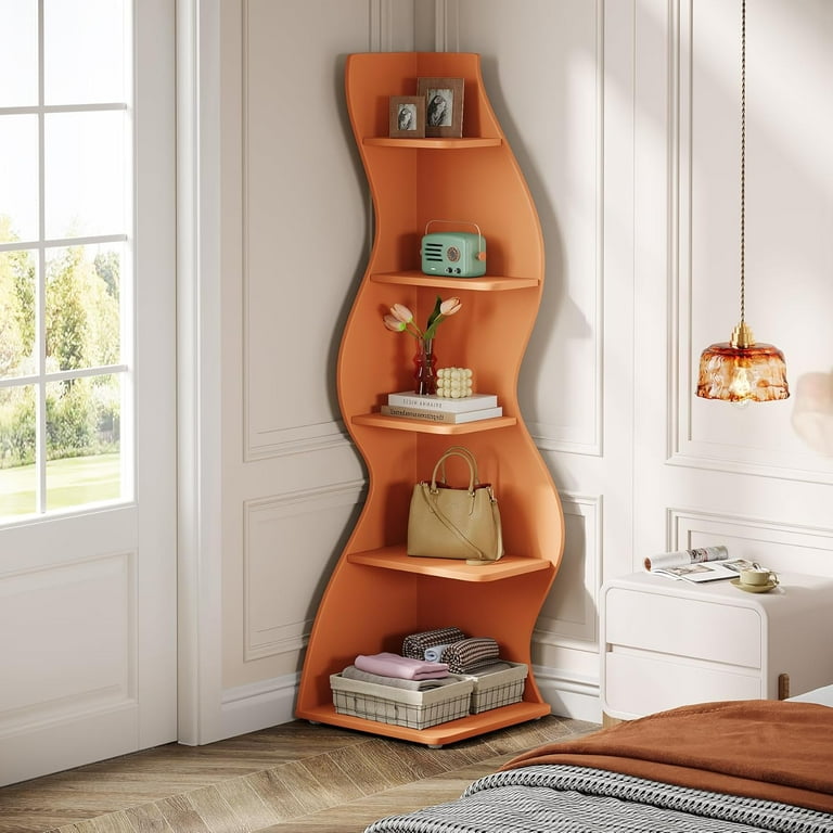 Tribesigns Wavy Corner Shelf, Modern 5-Tier Bookshelf Bookcase