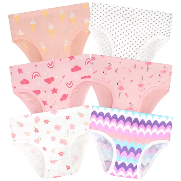 Girls' 100% Cotton Soft Underwear Toddler Kids Breathable Panties 6 Pack for 2-8 Years