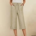 thumbnail image 2 of felwors Capris Pants for Women Cotton Linen Casual Summer 2025 Straight Wide Leg Loose Drawstring Elastic Waist Cropped Trouser Khaki, S, 2 of 8