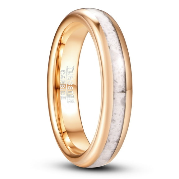 4mm Women's Rose Gold Tungsten Carbide Ring with Marble Comfort Fit Size 5-12