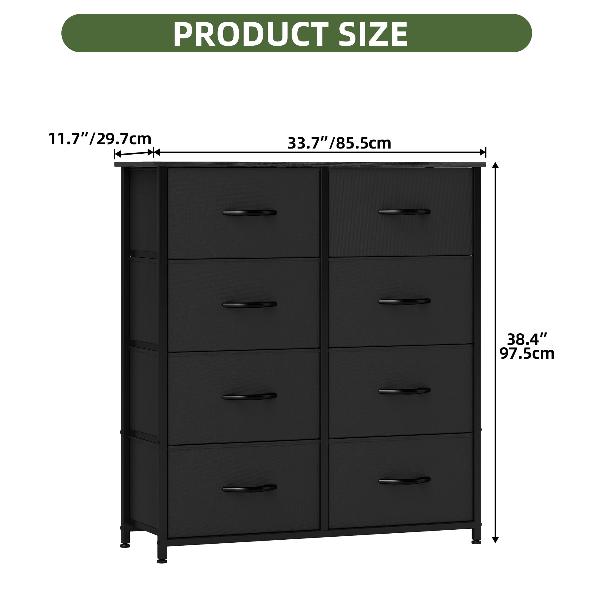 Uforic 8 Drawer Dressers for ,Chest of Drawers Fabric Storage Dressers for Living Room Black