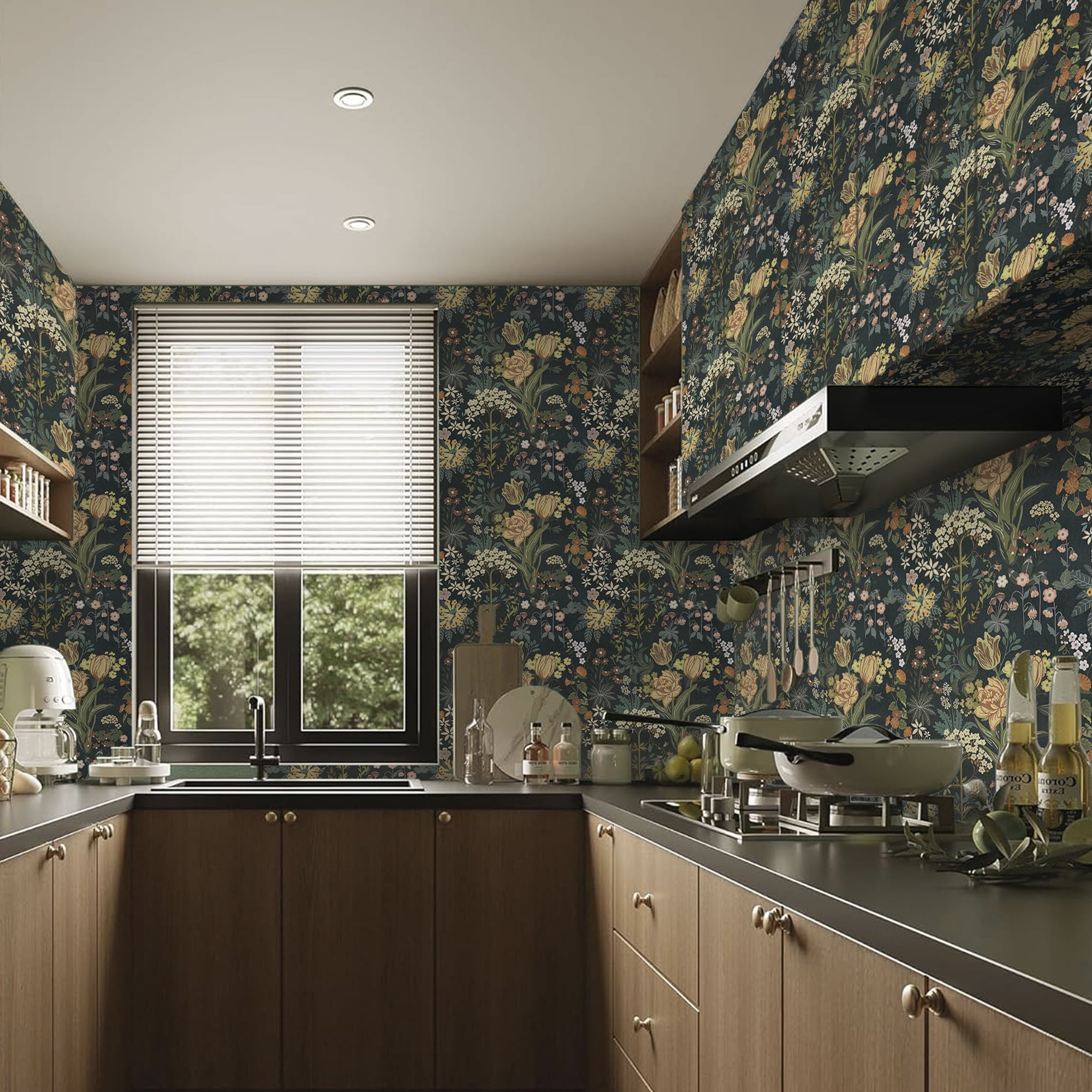 (2 pack) UMIGGEE Floral Wallpaper Peel and Stick 17.7" x 118" Tulips Dark Self Adhesive Removable Wallpaper Peel and Stick for Home Bedroom Cabinets Thicken