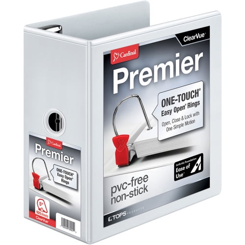 Cardinal 10350CB Premier 3 Easy Open Locking Slant D Ring 5 in. Capacity ClearVue Binder - White