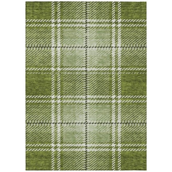 HomeRoots 596336 8 x 10 ft. Green, Black & Ivory Plaid Washable Indoor & Outdoor Rectangle Area Rug