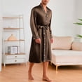 thumbnail image 5 of Men's Luxurious Kimono Robe with Shorts and Tie Belt Silky Satin Bathrobes Lightweight Long Sleeve Soft Sleepwear Set Size 2XL Coffee, 5 of 5