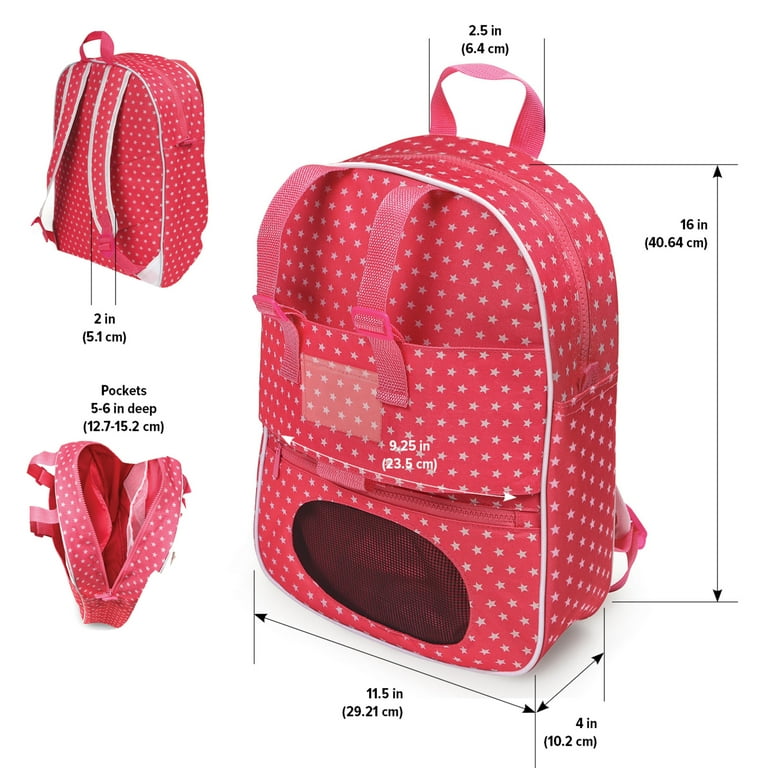 Badger Basket Doll Travel Backpack with Plush Friend Compartment